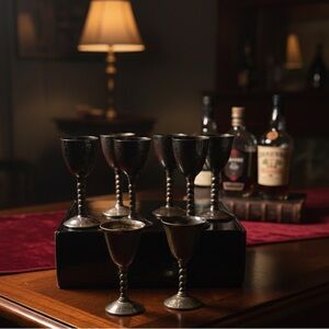 Vintage Spanish Silver-Plate Cordial Set - Barley Twist Stems - Set of 8